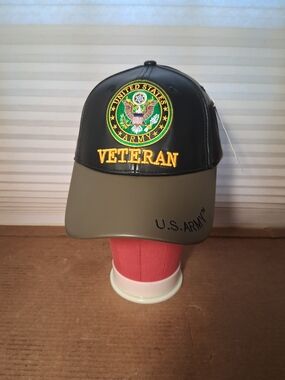 U.S. Army Veteran Embroidered Cap - Black and Olive Polyurethane Leather